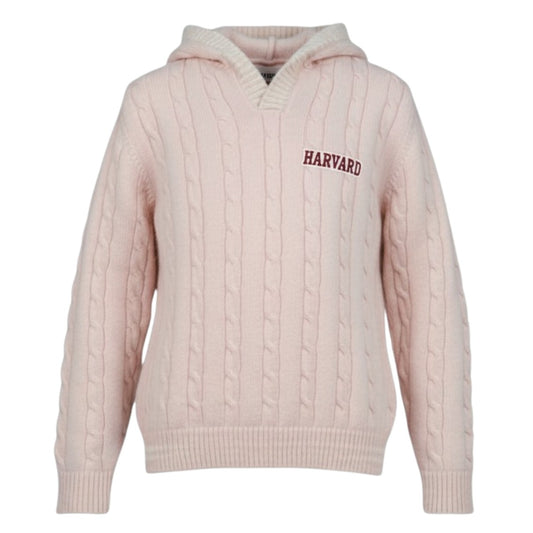 Harvard Toddler Embroidered Cable Knit Hoodie Sweater