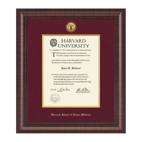 1739-Harvard Presidential Gold Engraved Diploma Frame in Premier with Maroon Linen Mat_Harvard-Dental.jpg