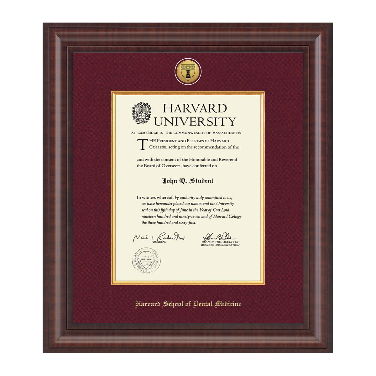 1739-Harvard Presidential Gold Engraved Diploma Frame in Premier with Maroon Linen Mat_Harvard-Dental.jpg