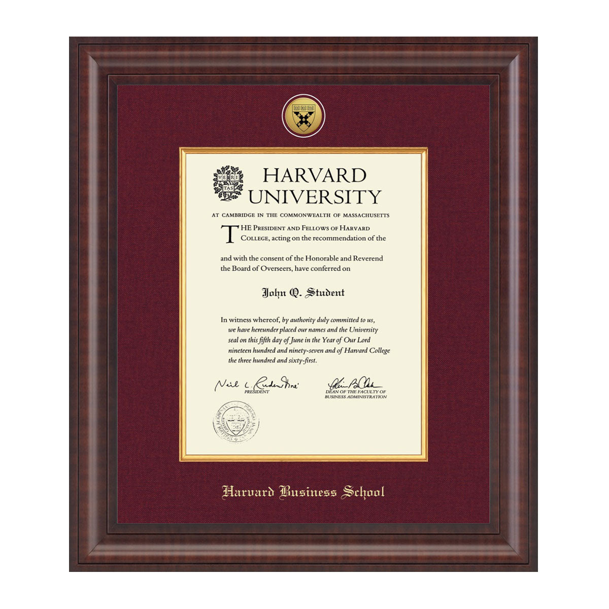1739-Harvard Presidential Gold Engraved Diploma Frame in Premier with Maroon Linen Mat_Harvard - Business.jpg