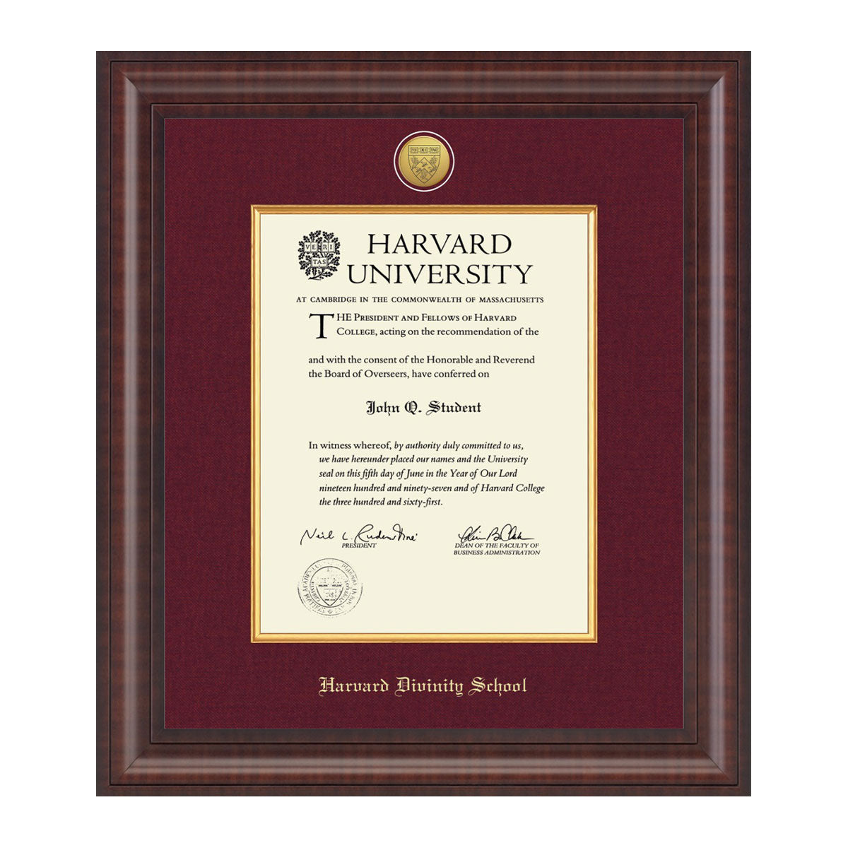 1739-Harvard Presidential Gold Engraved Diploma Frame in Premier with Maroon Linen Mat_Harvard - Divinity.jpg