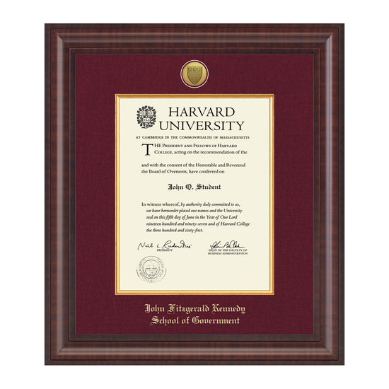 1739-Harvard Presidential Gold Engraved Diploma Frame in Premier with Maroon Linen Mat_Harvard - JFK.jpg