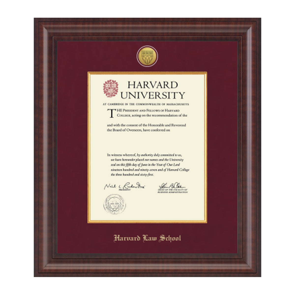 1739-Harvard Presidential Gold Engraved Diploma Frame in Premier with Maroon Linen Mat_Harvard - Law.jpg