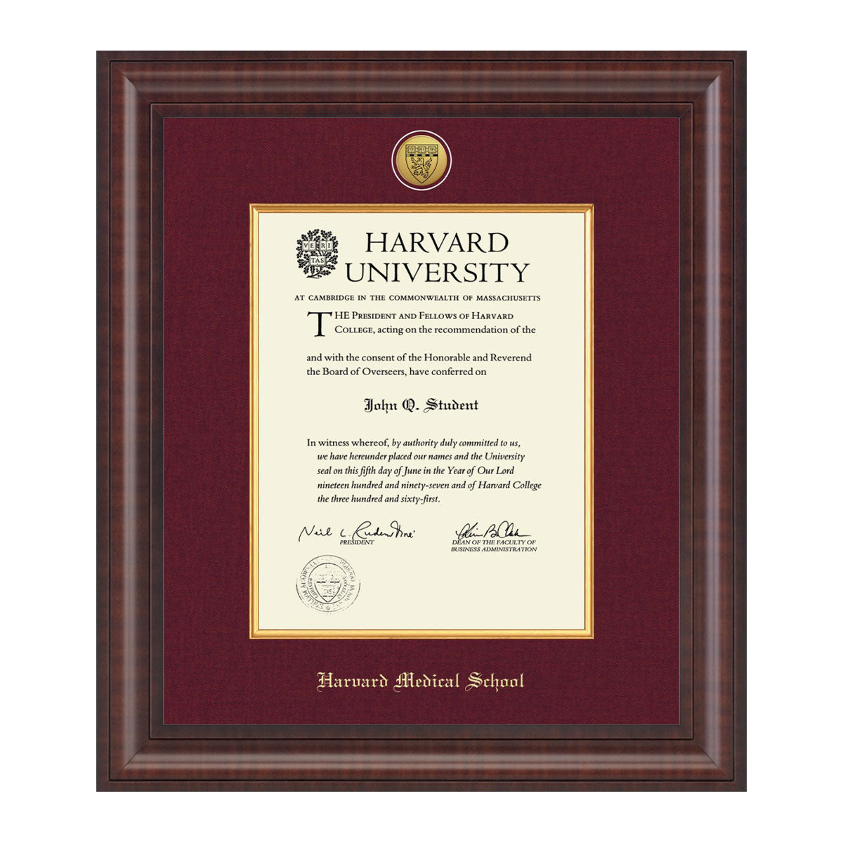 1739-Harvard Presidential Gold Engraved Diploma Frame in Premier with Maroon Linen Mat_Harvard - Medical.jpg