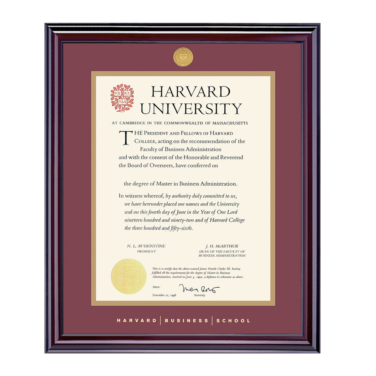 1995-Harvard Medallion Undergraduate or Graduate Diploma Frame_Elite_Harvard - Business.jpg