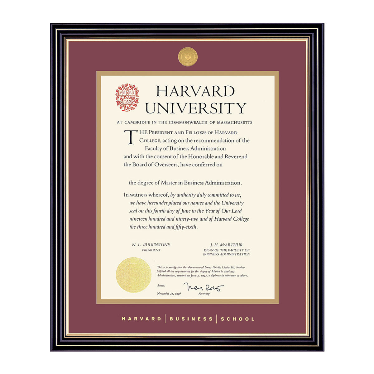 1995-Harvard Medallion Undergraduate or Graduate Diploma Frame_Prestige_Harvard - Business.jpg