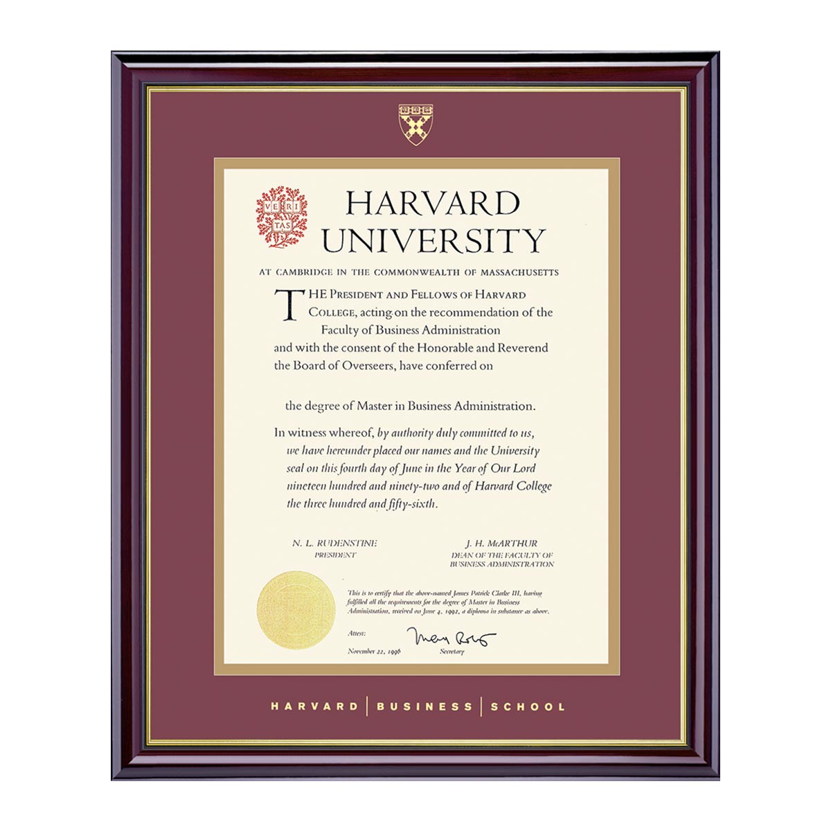 1999-Harvard University Embossed Diploma Frame_Windsor_Harvard - Business.jpg