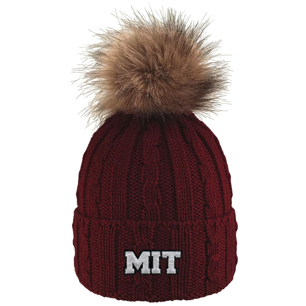 MIT Cable Knit Faux Fur Pom Beanie – The COOP