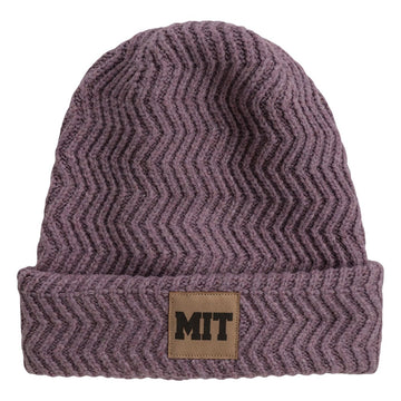 MIT Women's Luxe Yarn Cuffed Suede Patch Beanie