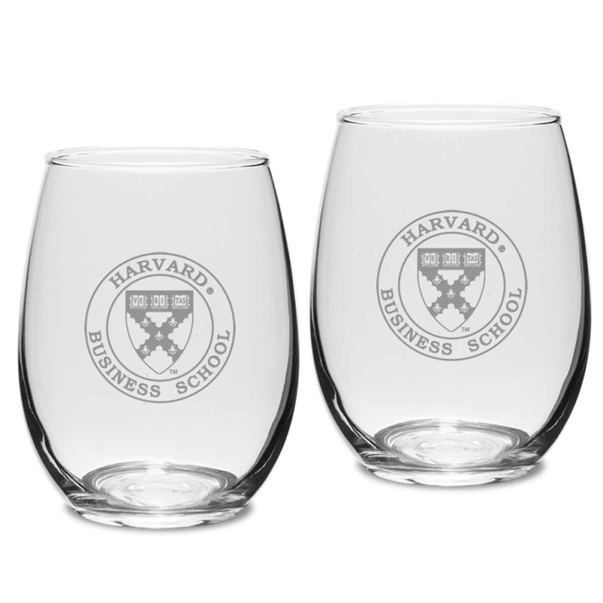 Harvard Business School Set of 2 Engraved Crystal Stemless Wine Glass – The  COOP