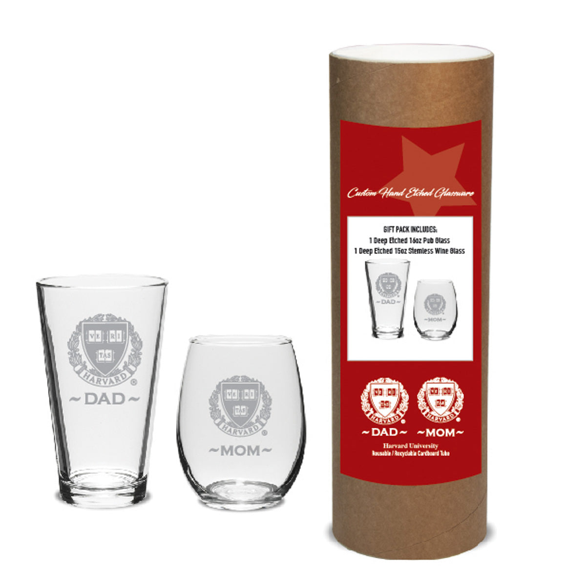 4042-Harvard Deep Etched Mom Stemless Wine Glass and Dad Pint Glass Set_media.jpg