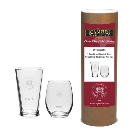 4043-MIT Deep Etched Mom Stemless Wine Glass and Dad Pint Glass Set_media.jpg