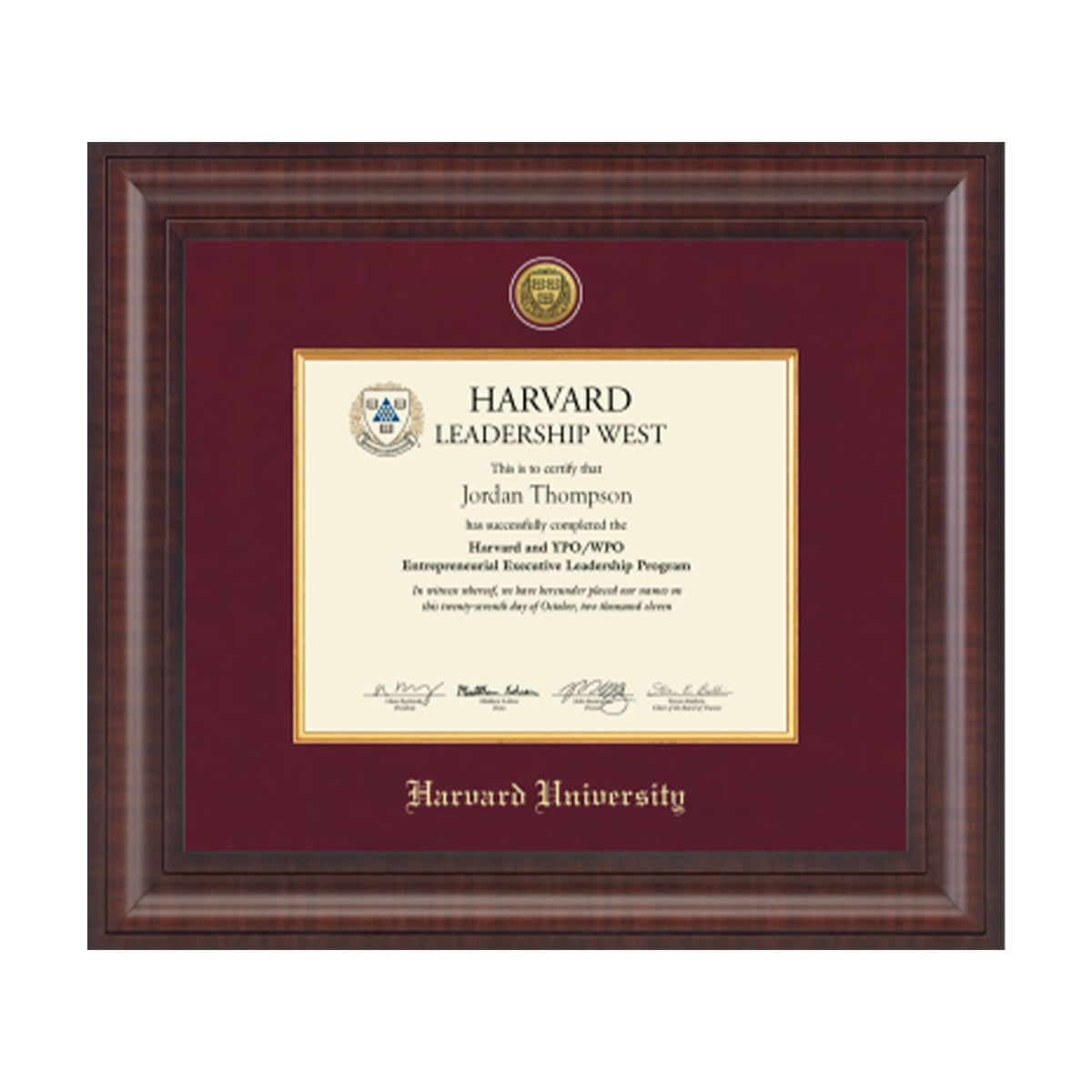 4576-Harvard Presidential Gold Engraved Certificate Frame in Premier with Maroon Linen Mat_Horizontal_01.jpg