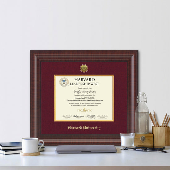 4576-Harvard Presidential Gold Engraved Certificate Frame in Premier with Maroon Linen Mat_Horizontal_02.jpg