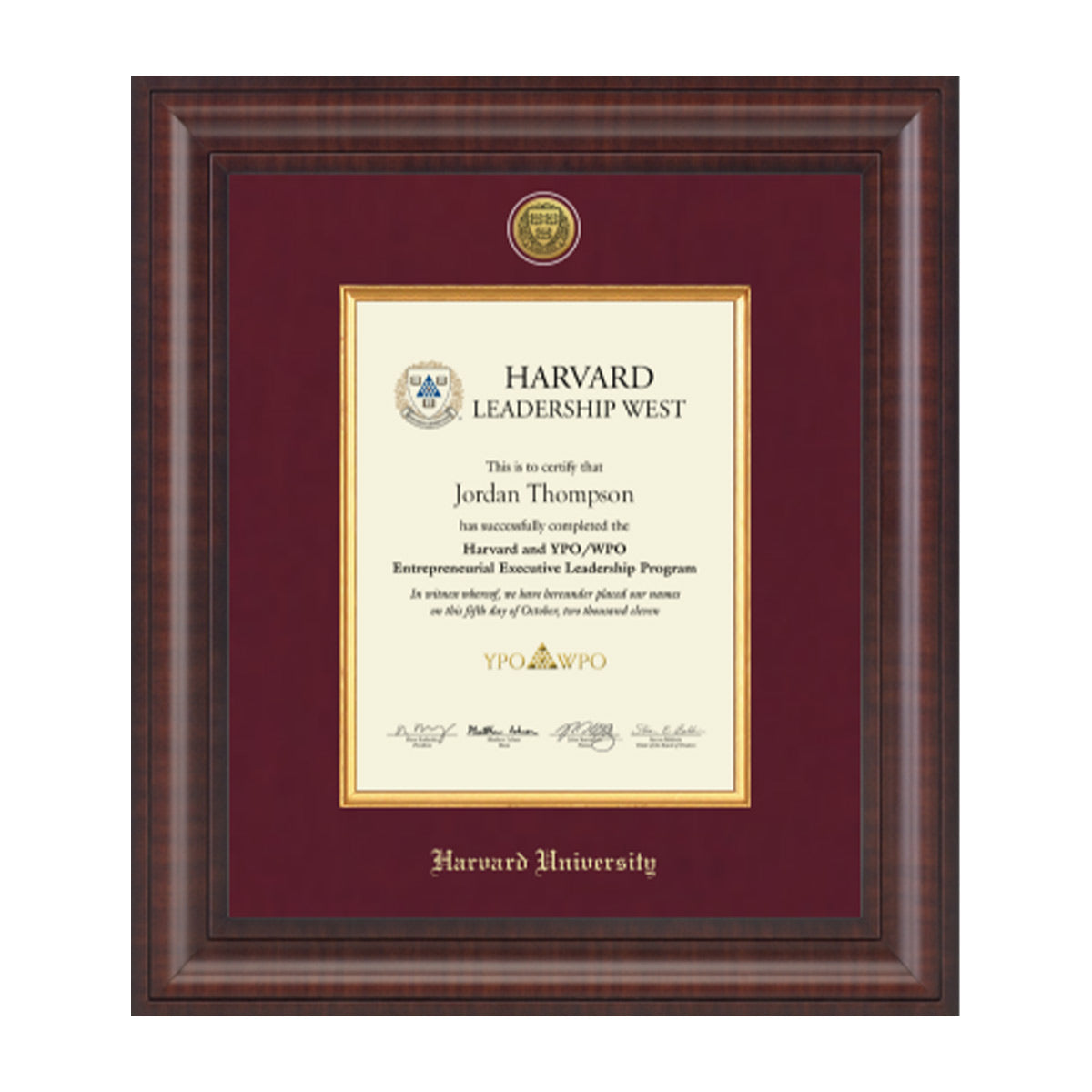 4576-Harvard Presidential Gold Engraved Certificate Frame in Premier with Maroon Linen Mat_Vertical_01.jpg