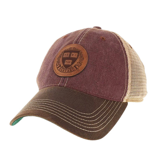 Harvard Waxed Cotton Twill Trucker Snapback with Leather Patch Design