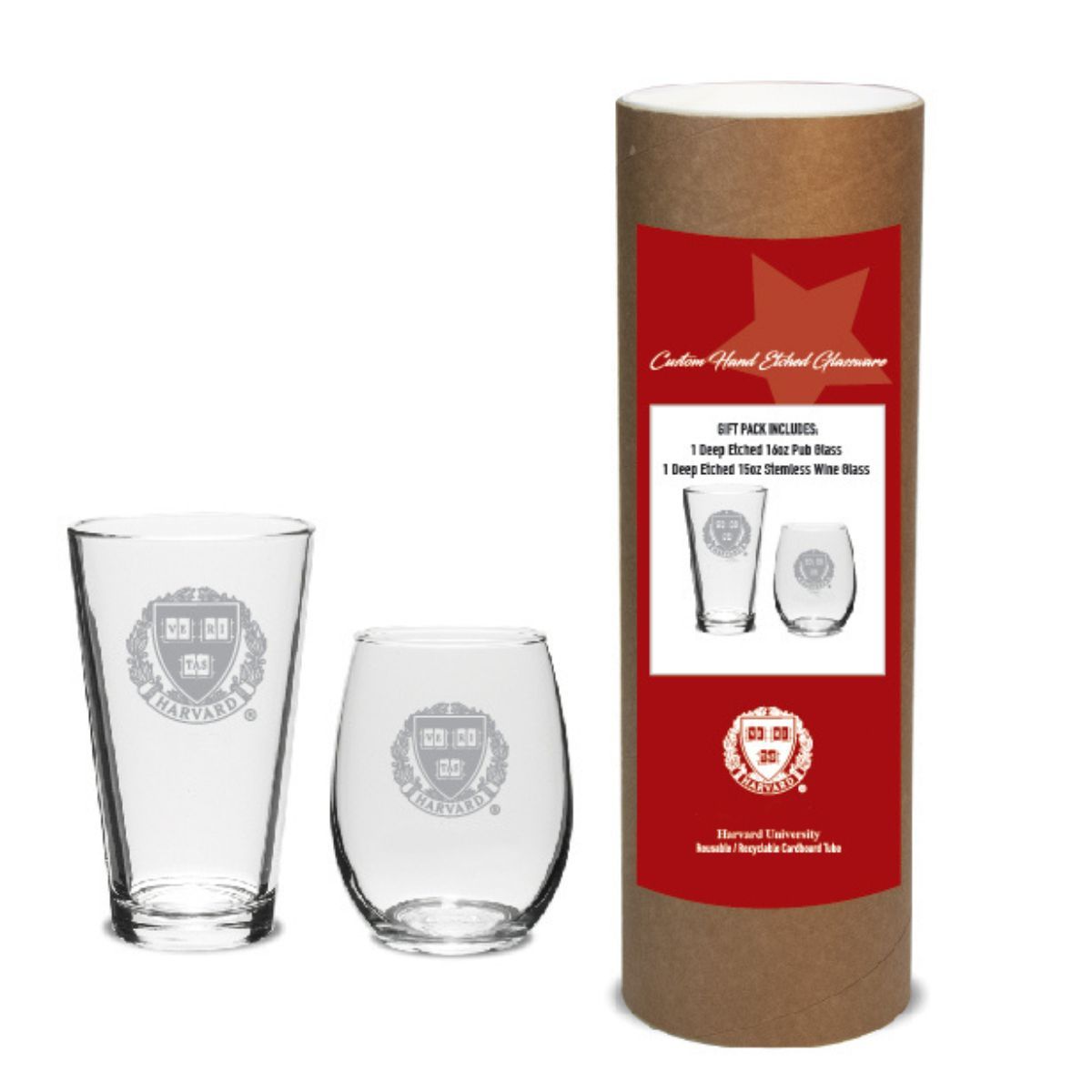 5081-Harvard Deep Etched Stemless Wine Glass and Pint Glass Set_media.jpg