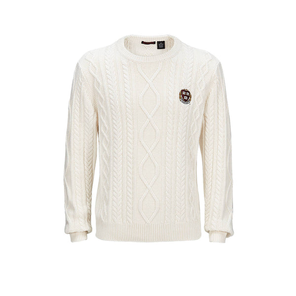 SY32白　サイズXL BONDING JAQUARD CREW NECK Harvard Seal Cable Knit Crewneck Sweater – The COOP