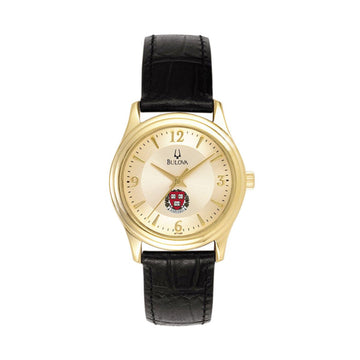 6257-Harvard Bulova Women's Gold Plated Face with Black Leather Strap Watch_media.jpg