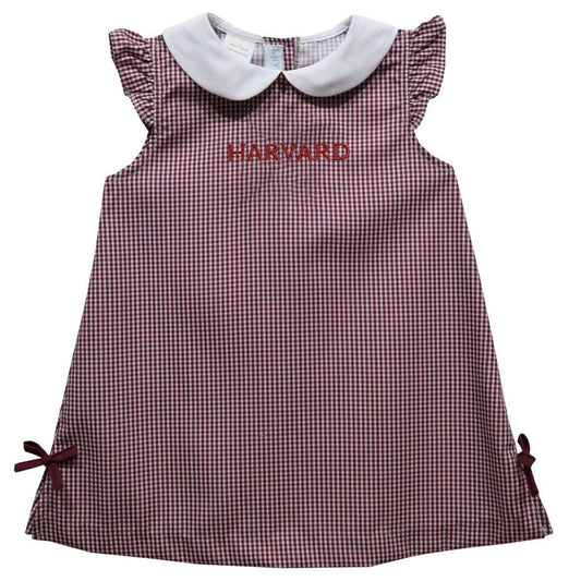 Harvard Infant Maroon Gingham Embroidered Dress