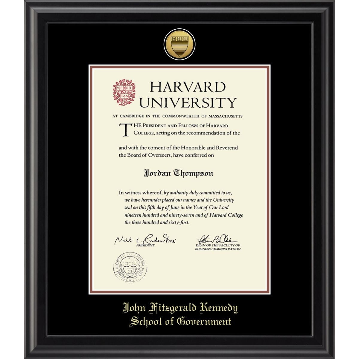 7396-Harvard Medallion Midnight Black Matte Diploma Frame With Black Mat_JFK Government.jpg