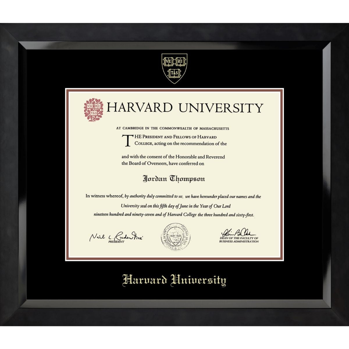 7398-Harvard Embossed Eclipse Black Satin High Gloss Diploma Frame With Black Mat_Har-Undergrad.jpg