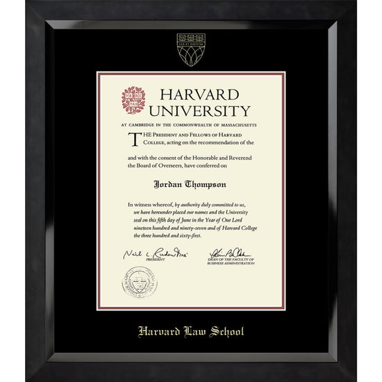 7398-Harvard Embossed Eclipse Black Satin High Gloss Diploma Frame With Black Mat_Harvard - Law.jpg