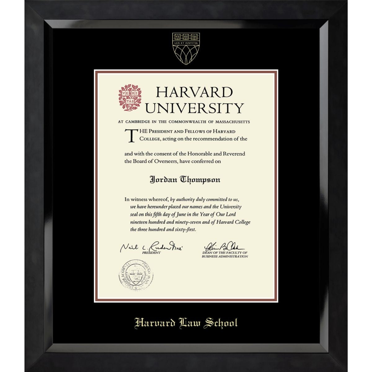 7398-Harvard Embossed Eclipse Black Satin High Gloss Diploma Frame With Black Mat_Harvard - Law.jpg