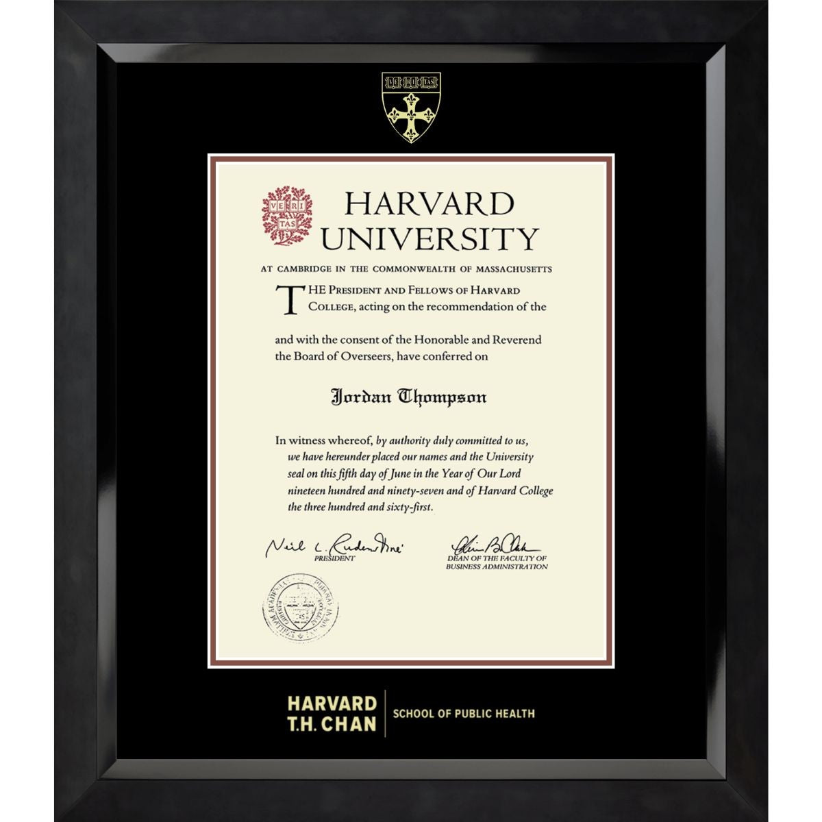 7398-Harvard Embossed Eclipse Black Satin High Gloss Diploma Frame With Black Mat_Harvard - Public Health.jpg