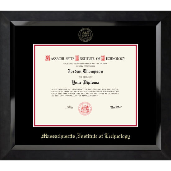 7399-MIT Embossed Eclipse Black Satin High Gloss Diploma Frame With Black  Mat_MIT.jpg