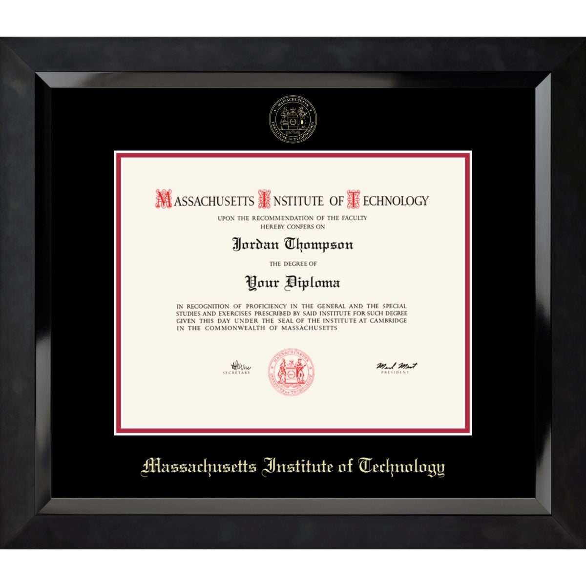 7399-MIT Embossed Eclipse Black Satin High Gloss Diploma Frame With Black  Mat_MIT.jpg