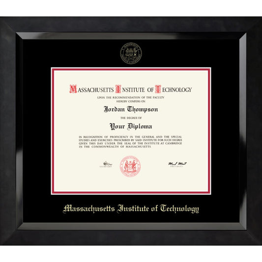 7399-MIT Embossed Eclipse Black Satin High Gloss Diploma Frame With Black  Mat_MIT.jpg