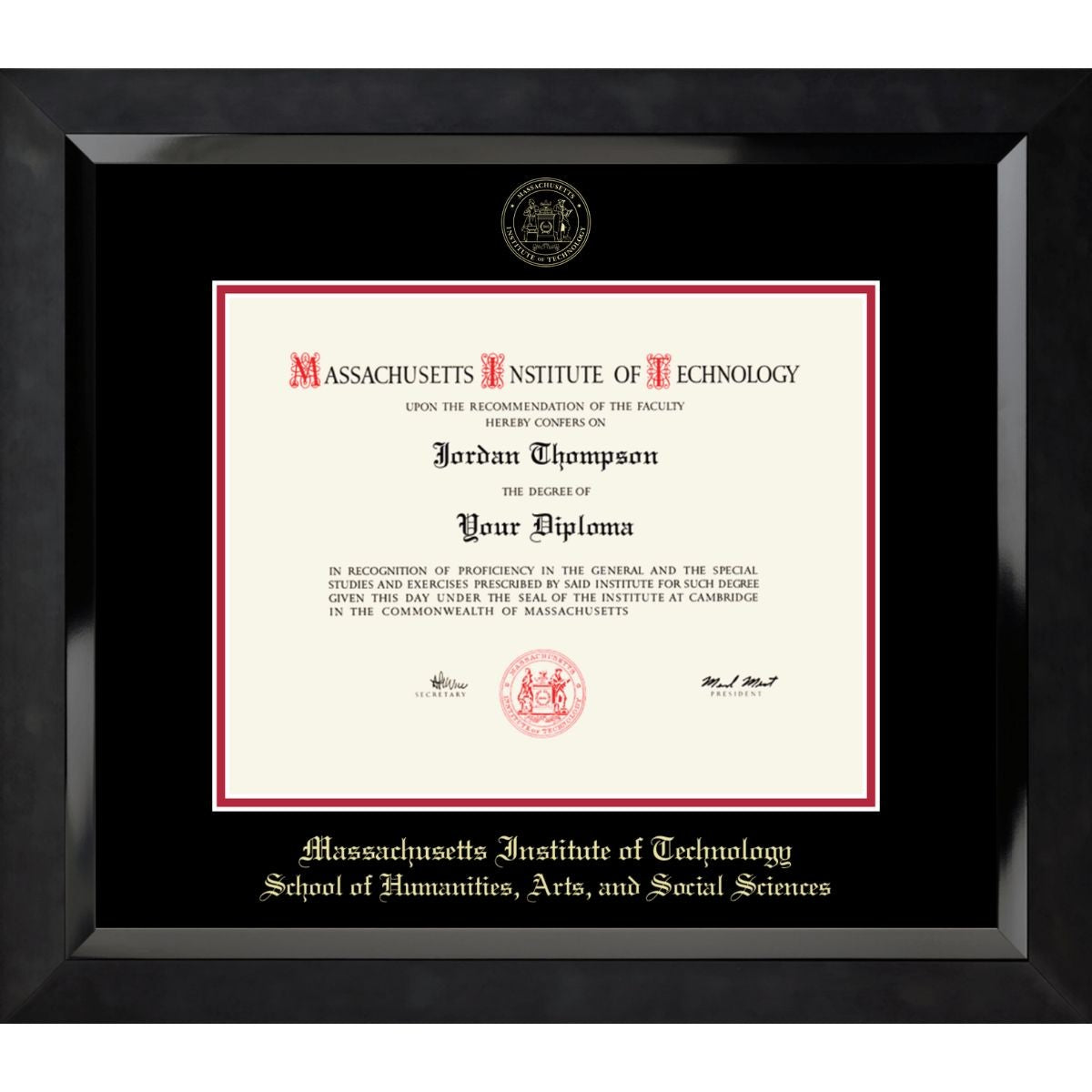 7399-MIT Embossed Eclipse Black Satin High Gloss Diploma Frame With Black  Mat_MIT SHASS.jpg