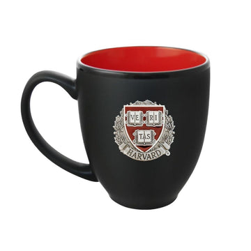 7449-Harvard Sparta Pewter 12 oz Pewter Medallion Ceramic Matte Black Coffee Mug with Color Accent