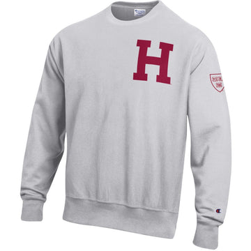 7455-Harvard Champion Reverse Weave Crewneck With Embroidered Left Chest Block H and Sleeve Shield logo