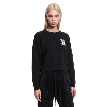 Harvard Rudsak Women's Hallie HV Knit Crewneck with Fuzzy Logo