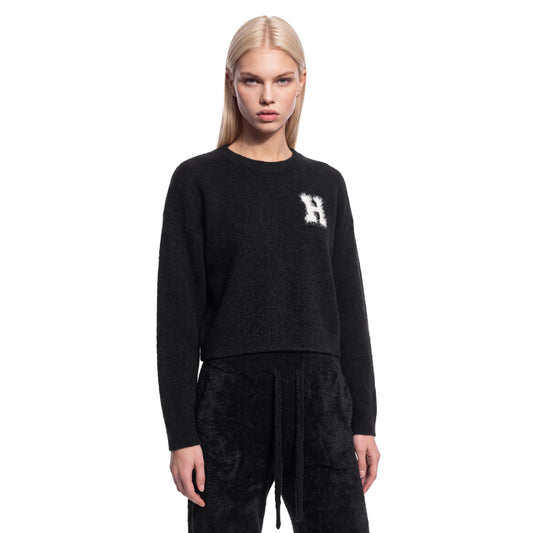 Harvard Rudsak Women's Hallie HV Knit Crewneck with Fuzzy Logo