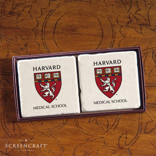 Harvard Screencraft Tileworks Set of 2 Marble Coasters Harvard Medical School Seal